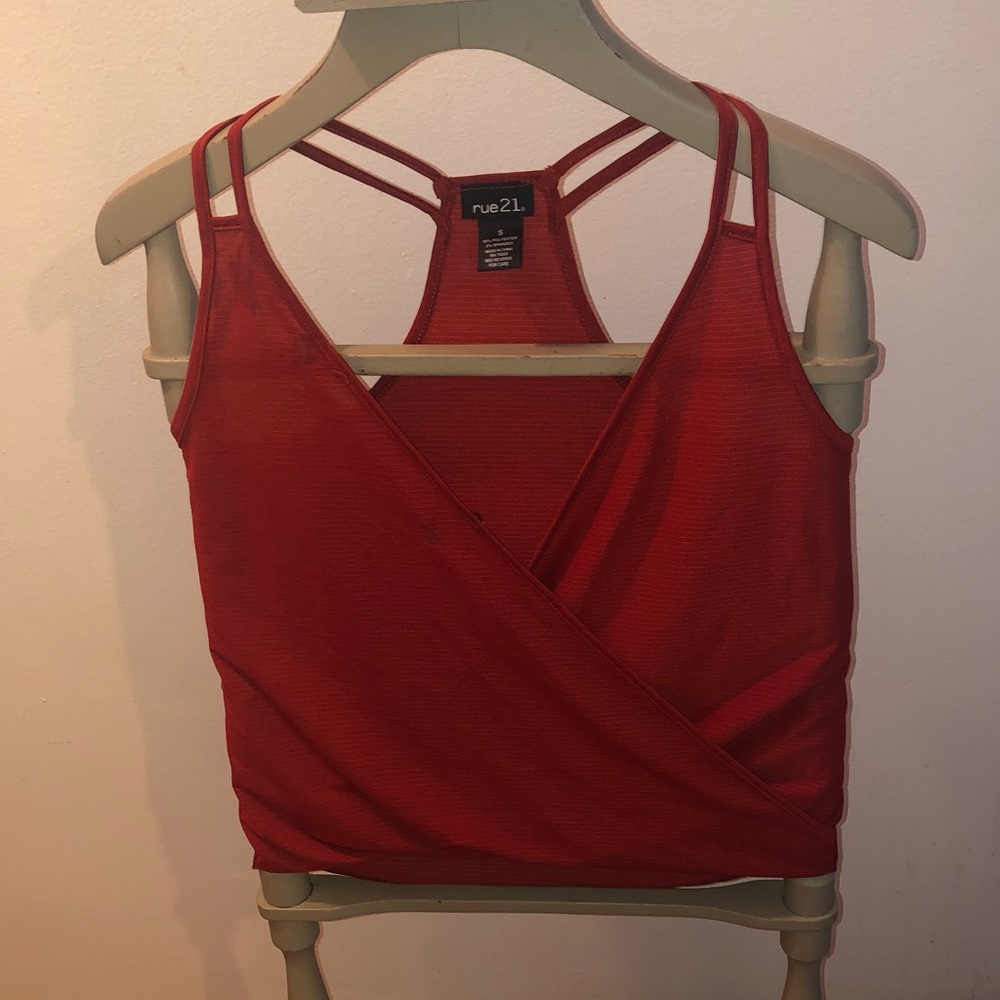 Rue21 Red Ribbed Wrap Crop Tank with Double Straps